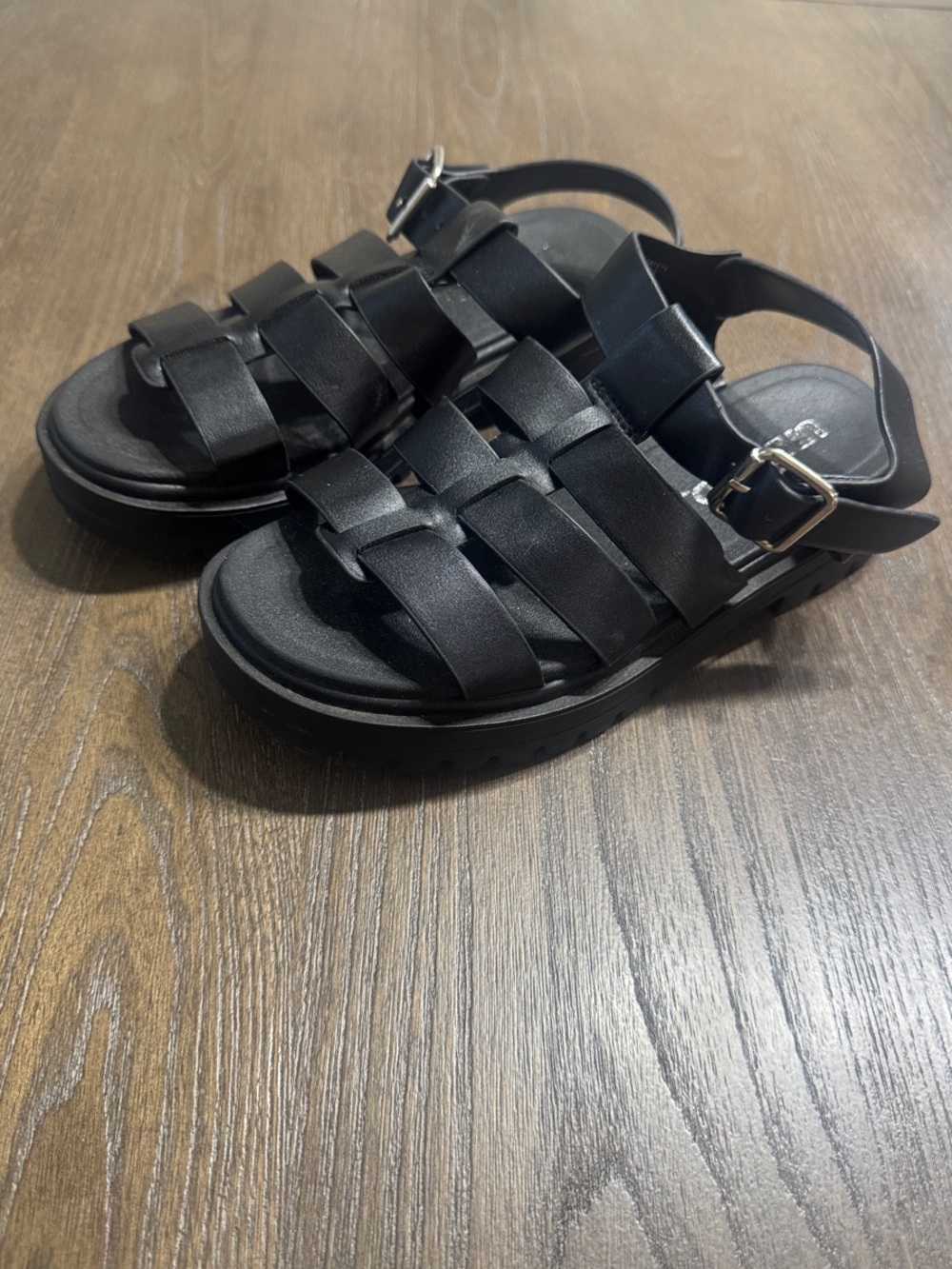 Kids Black Strappy Sandals